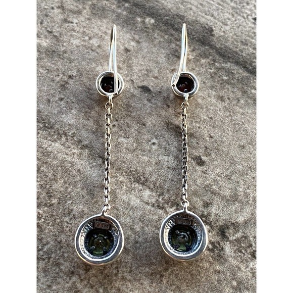 925 Sterling Silver Earrings Dangles Drops Peridot Garnet 3.46g - Picture 5 of 12